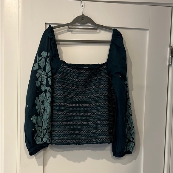 Embroidered Teal Women's Top - Picture 3 of 6